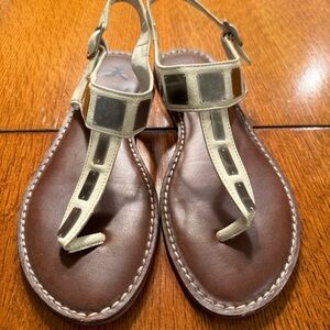 American Eagle Outfitters Brown and Cream Sandals with Thong Design